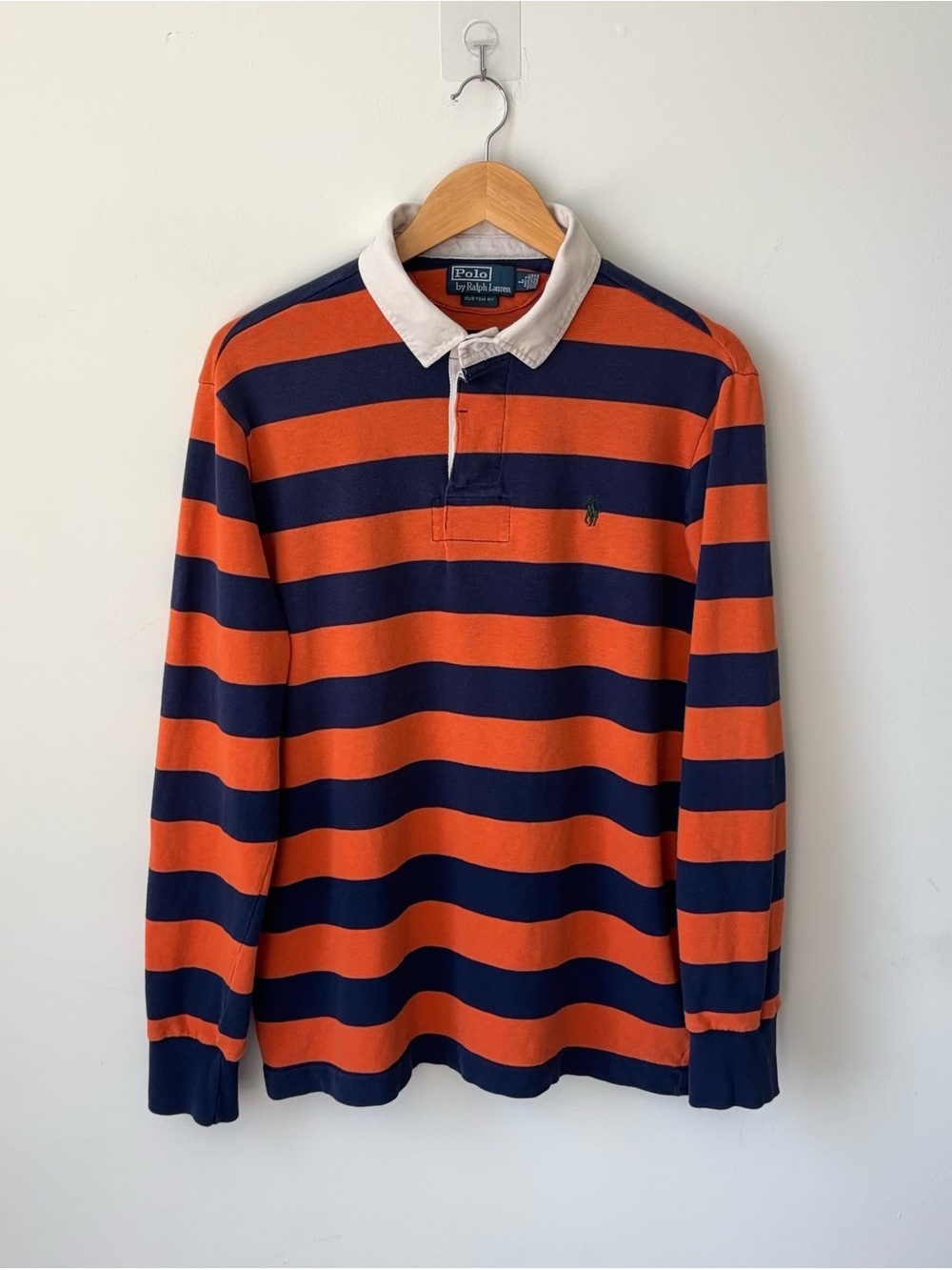 Vintage Polo Ralph Lauren Kanye Orange Navy Blue Striped Rugby Shirt Men’s L